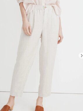 Madewell Women's Wide Leg Cropped Linen-Blend Track Trousers size XL Carefully r